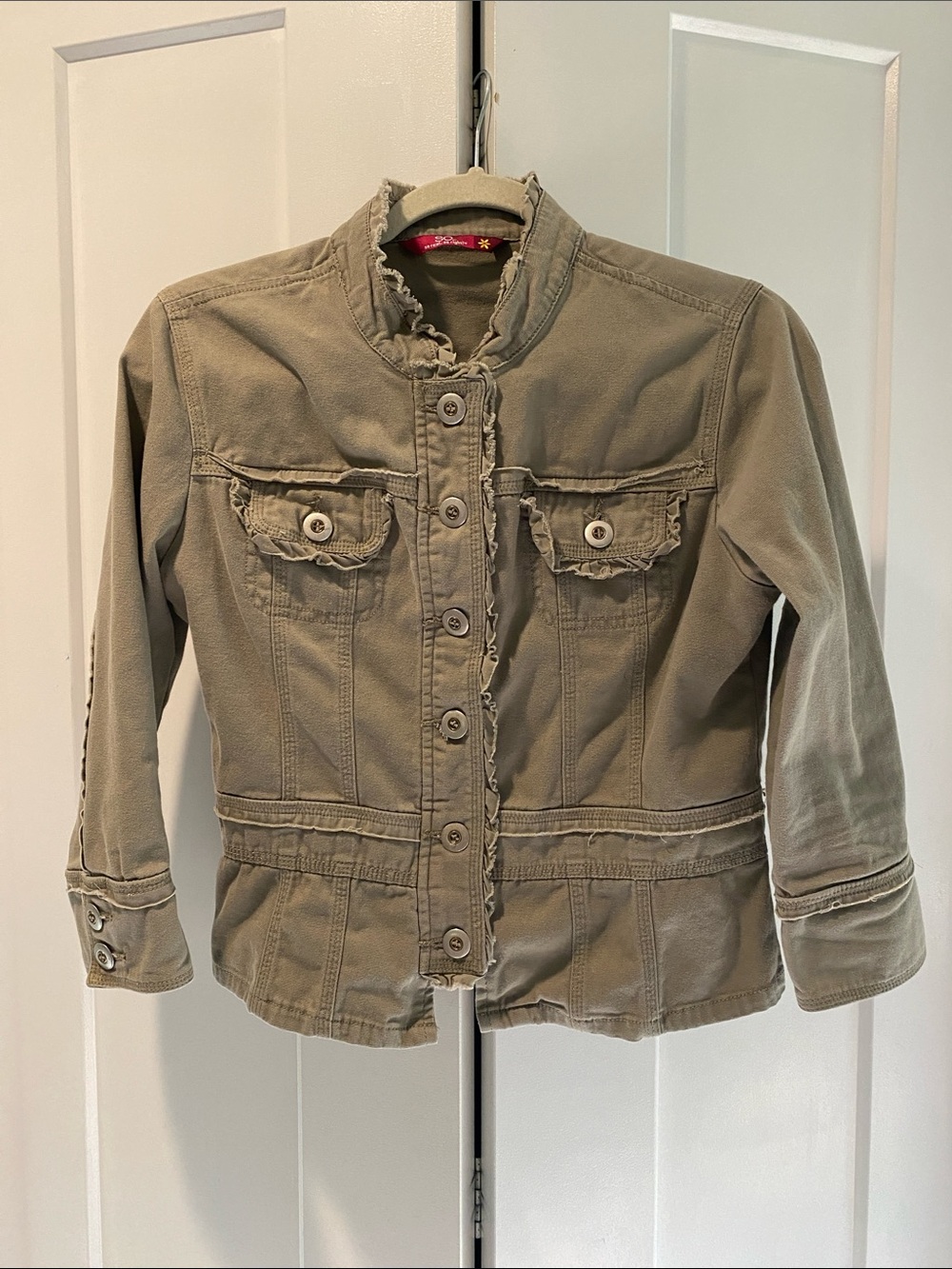 SO Light Olive Green Button-Down Denim Jacket